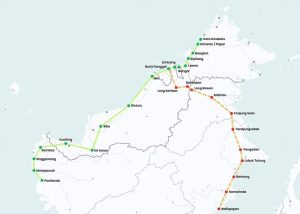 Foto: Rencana rute proyek kereta cepat Kalimantan milik Trans Borneo Railway. (Dok. Brunergy Utama Sdn Bhd)Rencana rute proyek kereta cepat Kalimantan milik Trans Borneo Railway. (Dok. Brunergy Utama Sdn Bhd)